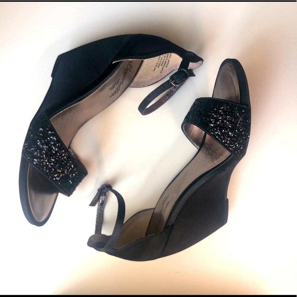 Seychelles Black Sequin Thyme Wedge Sandals